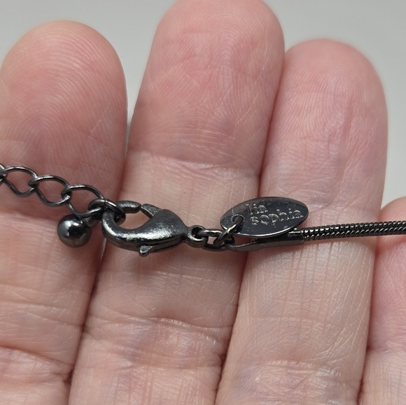 Lia Sophia Wmns Gunmetal Necklace Tear Drop Pendant Opalesent Mohave Blue Color - Picture 9 of 9